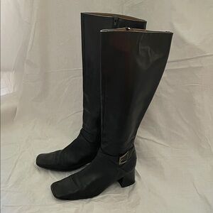 Anne Klein Black Knee-High Leather Boots - SZ 10 - Vintage